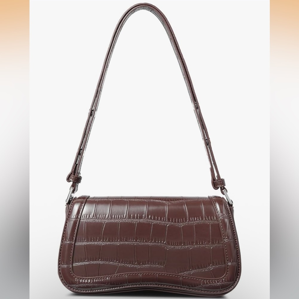 Elegant Brown Espresso Crocodile Vegan Leather Pattern Shoulder Bag NWOT